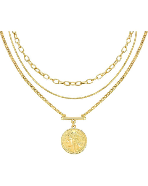 Gold Layered Necklaces for Women Girls Dainty Layering Coin Lock Eye Snake Pendant Jewelry Gifts