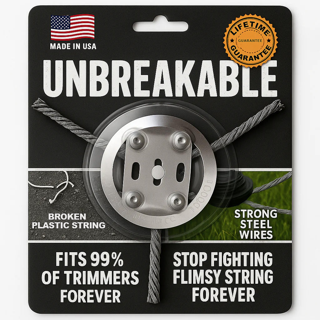 Unbreakable Steel Wire Trimmer Head -♻️Universal Fit Lifetime Replacement for Gas & Electric Trimmers -🇺🇸End String Snapping Forever with Hardened American Steel Twisted Core Technology